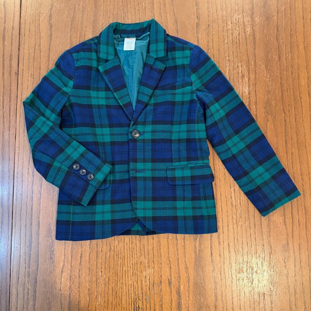 Gymboree Boys Size 7 Black Watch Plaid Blazer Blue Green Tartan Holiday